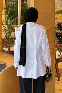 Lamelif Ön Pile Detaylı Gömlek Beyaz