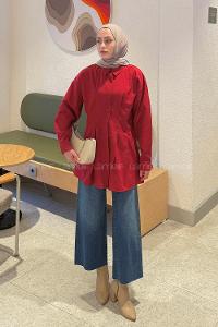 Claret Red Shirt Collar Long Arm Cotton Polyester Shirt