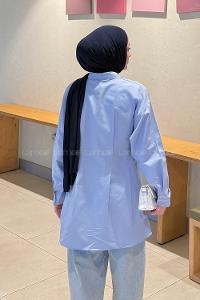 Lamelif Ön Pile Detaylı Gömlek Mavi