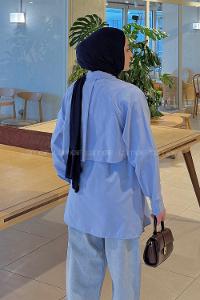 Lamelif Pelerin Detaylı Gömlek Bebe Mavisi