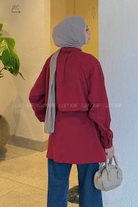 Claret Red Shirt Collar Long Arm Cotton Shirt