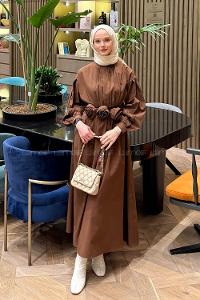 Bitter Brown Crew Neck Poplin Fabric Dresess