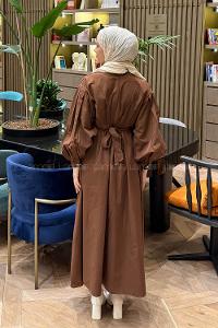 Bitter Brown Crew Neck Poplin Fabric Dresess