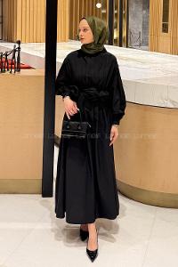 Black Crew Neck Poplin Fabric Dresess