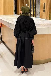 Black Crew Neck Poplin Fabric Dresess