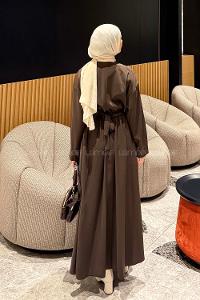 Lamelif Aksesuar Detaylı Tesettür Elbise Acı Kahve