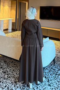 Brown V Neck Long Arm Polyester Flared Skirt Suit