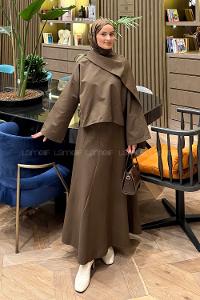 Lamelif Fular Yaka Etekli Takım Acı Kahve