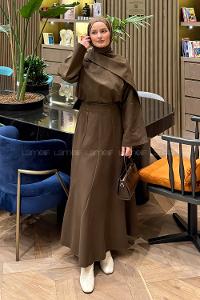 Lamelif Fular Yaka Etekli Takım Acı Kahve