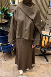 Lamelif Fular Yaka Etekli Takım Acı Kahve