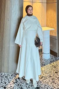 Lamelif Fular Yaka Etekli Takım Taş Rengi