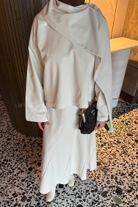 Lamelif Fular Yaka Etekli Takım Taş Rengi