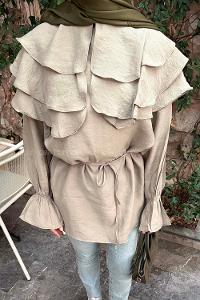 Lamelif Geniş Katlı Yakalı Gömlek Haki