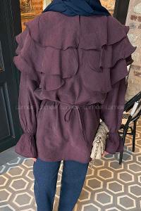 Lamelif Geniş Katlı Yakalı Gömlek Mürdüm