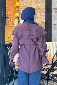 Lamelif Geniş Katlı Yakalı Gömlek Mürdüm