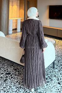 Lamelif Gipeli Modal Tesettür Elbise Acı Kahve