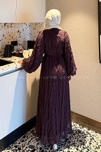 Lamelif Gipeli Modal Tesettür Elbise Mürdüm