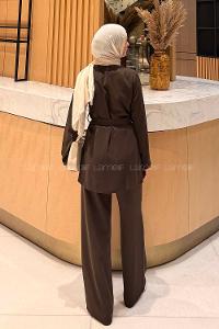 Lamelif Gold Toka Detaylı Tesettür Takım Acı Kahve