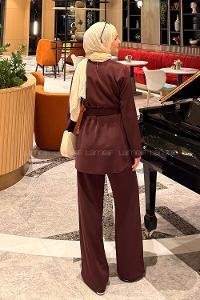 Lamelif Gold Toka Detaylı Tesettür Takım Bordo