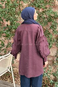 Lamelif Kol Fırfırlı Tesettür Gömlek Mürdüm