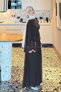 Lamelif Nora Bağcıklı Tesettür Elbise Acı Kahve