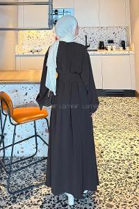 Lamelif Nora Bağcıklı Tesettür Elbise Acı Kahve