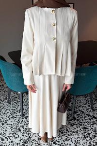 Stone Crew Neck Long Arm Polyester Pleated Suit