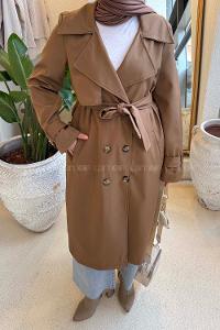 Lamelif Klasik Kuşaklı Trenç Soft Taba