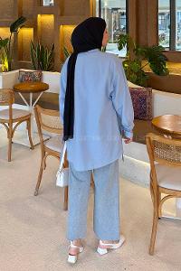 Lamelif Kol Detaylı Gömlek Bebe Mavisi