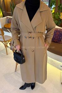 Lamelif Kol Kemerli Trençkot Camel