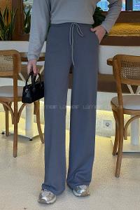 Lamelif Örgü Kumaş Geniş Paça Eşofman Gri