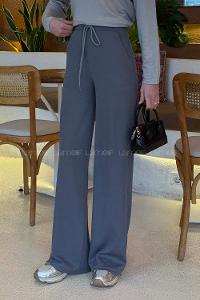 Lamelif Örgü Kumaş Geniş Paça Eşofman Gri