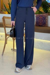 Lamelif Örgü Kumaş Geniş Paça Eşofman Lacivert