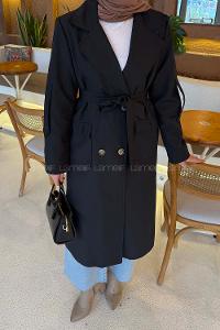 Lamelif Pelican Ön Düğmeli Trençkot Siyah