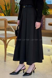 Lamelif Poliviskon Kemerli Etek Siyah