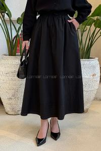 Black Poplin Fabric Flare Skirt