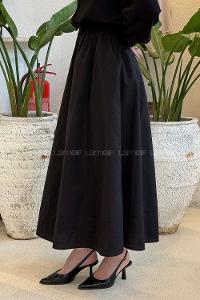 Black Poplin Fabric Flare Skirt