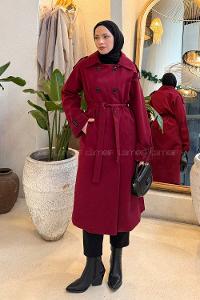 Lamelif Reglan Kol Düğmeli Trenç Bordo