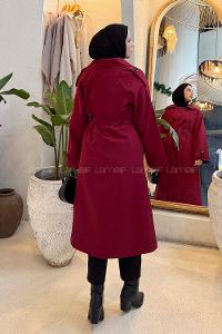 Lamelif Reglan Kol Düğmeli Trenç Bordo
