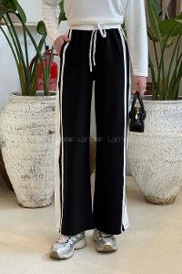 Lamelif Şeritli Geniş Paça Eşofman Siyah