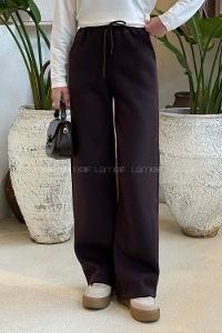 Lamelif Üç İplik Salaş Model Eşofman Altı Mürdüm