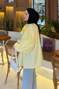 Lamelif Yaka Fular Detaylı Gömlek Sarı