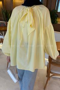 Lamelif Yaka Fular Detaylı Gömlek Sarı