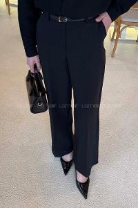 Lamelif Yüksek Bel Kemerli Kumaş Pantolon Siyah