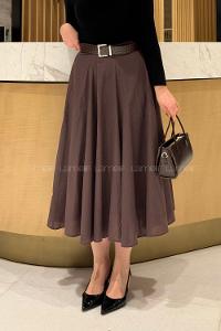 Lamelif Astarlı Kloş Etek Acı Kahve