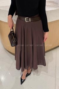 Lamelif Astarlı Kloş Etek Acı Kahve