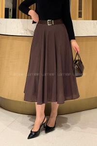 Lamelif Astarlı Kloş Etek Acı Kahve