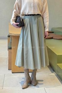 Lamelif Astarlı Kloş Etek Çağla Yeşili