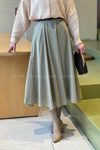 Lamelif Astarlı Kloş Etek Çağla Yeşili