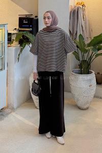 Lamelif Çizgili T-shirt Acı Kahve